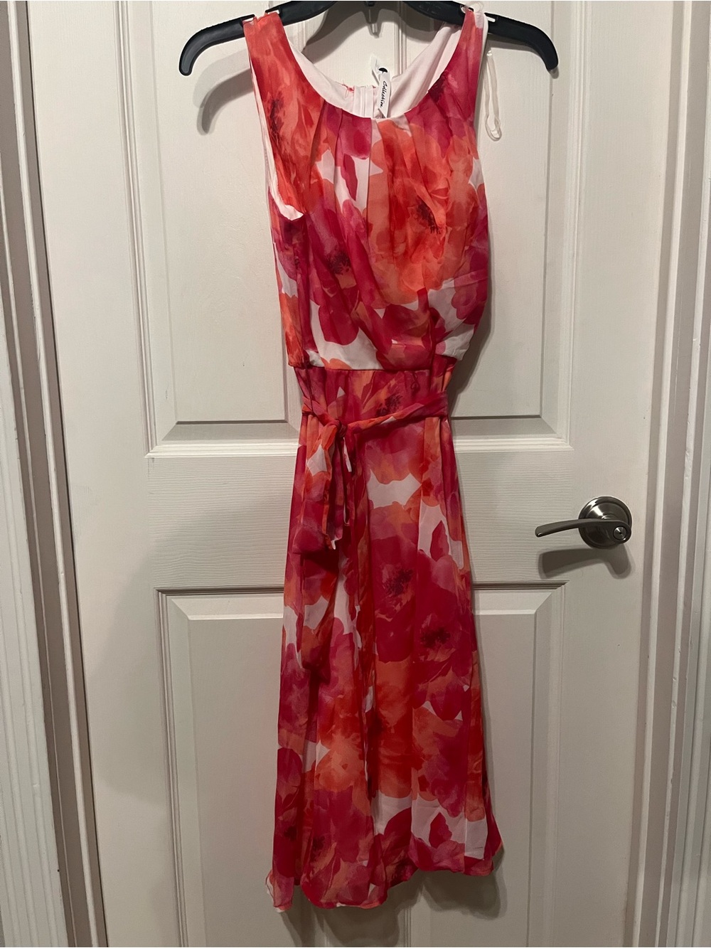 Floral Pink & Coral Sleeveless Midi Dress